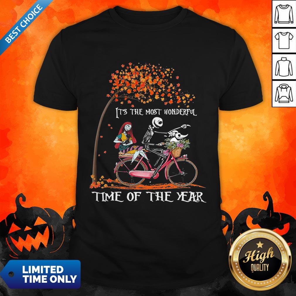 Jack Skellington Sally And Zero Riding Bicycle It's The Most Wonderful Time Of The Year Shirt