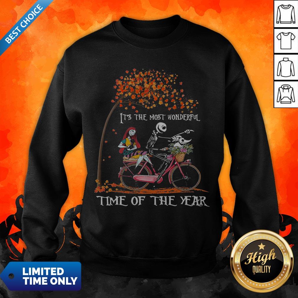 Jack Skellington Sally And Zero Riding Bicycle It's The Most Wonderful Time Of The Year Shirt - Image 4