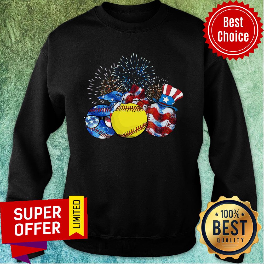 Softball American Flag Independence Day Shirt - Image 3