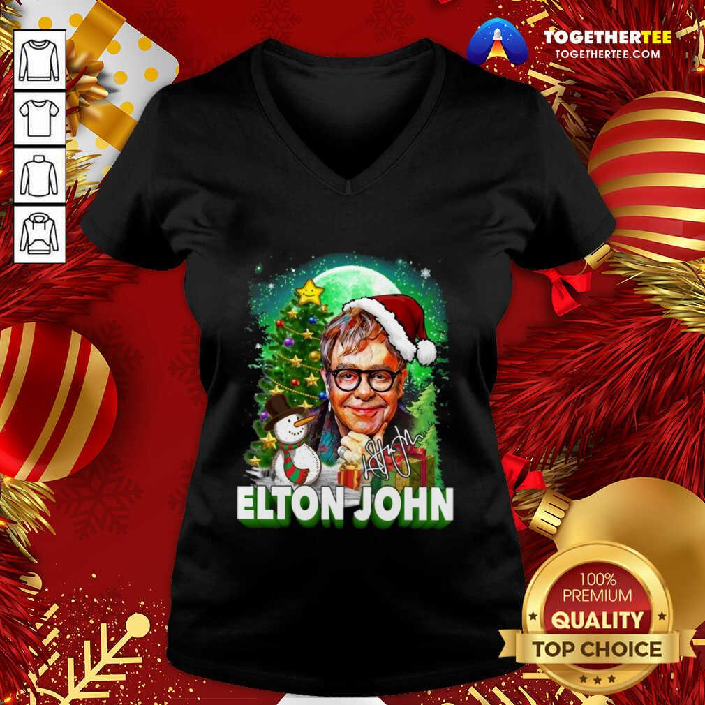 Great Elton John Santa Snowman Merry Christmas Signature Shirt - Image 2