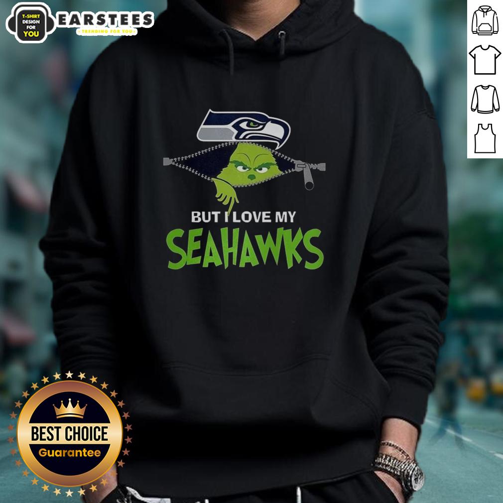 Awesome Grinch Zipper I Hate People But I Love My Seattle Seahawks Football Christmas T-Shirt - Image 2