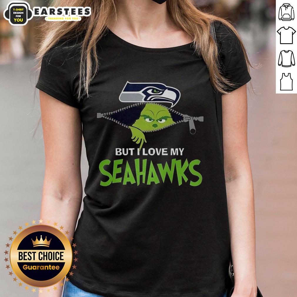 Awesome Grinch Zipper I Hate People But I Love My Seattle Seahawks Football Christmas T-Shirt - Image 3