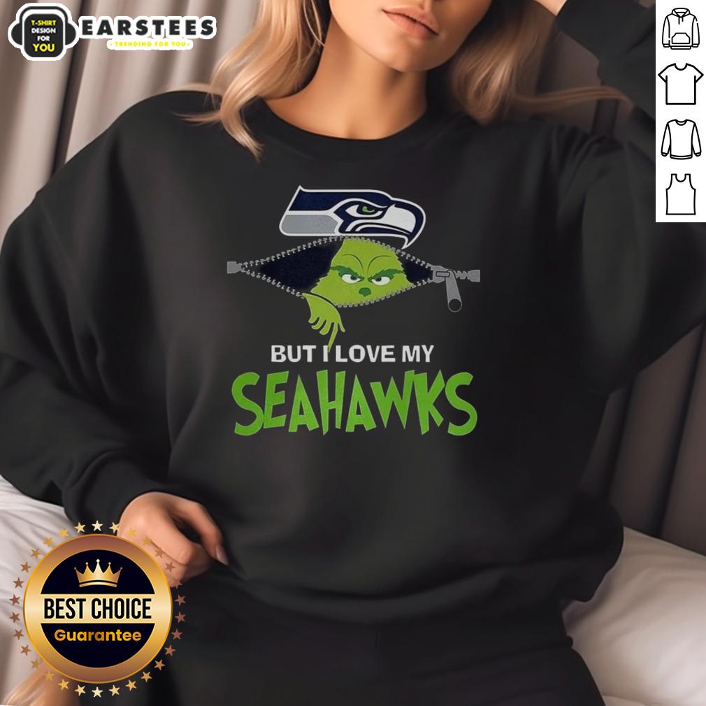 Awesome Grinch Zipper I Hate People But I Love My Seattle Seahawks Football Christmas T-Shirt - Image 5