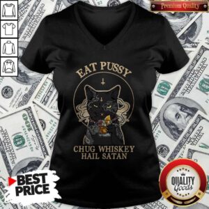 Alternative view of Cat Eat Pussy Chug Whiskey Hail Satan Shirt