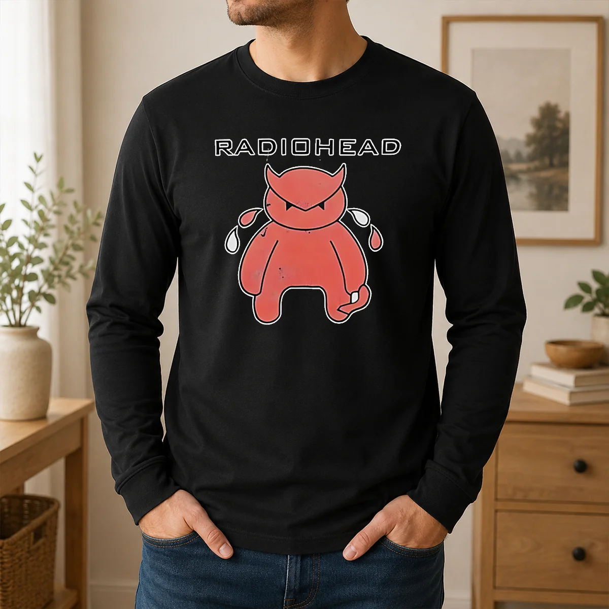 Nice Radiohead Distressed Crying Devil Character Shirt - Image 6