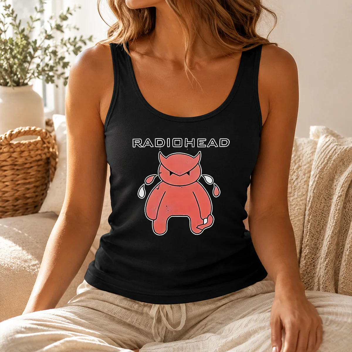 Nice Radiohead Distressed Crying Devil Character Shirt - Image 3