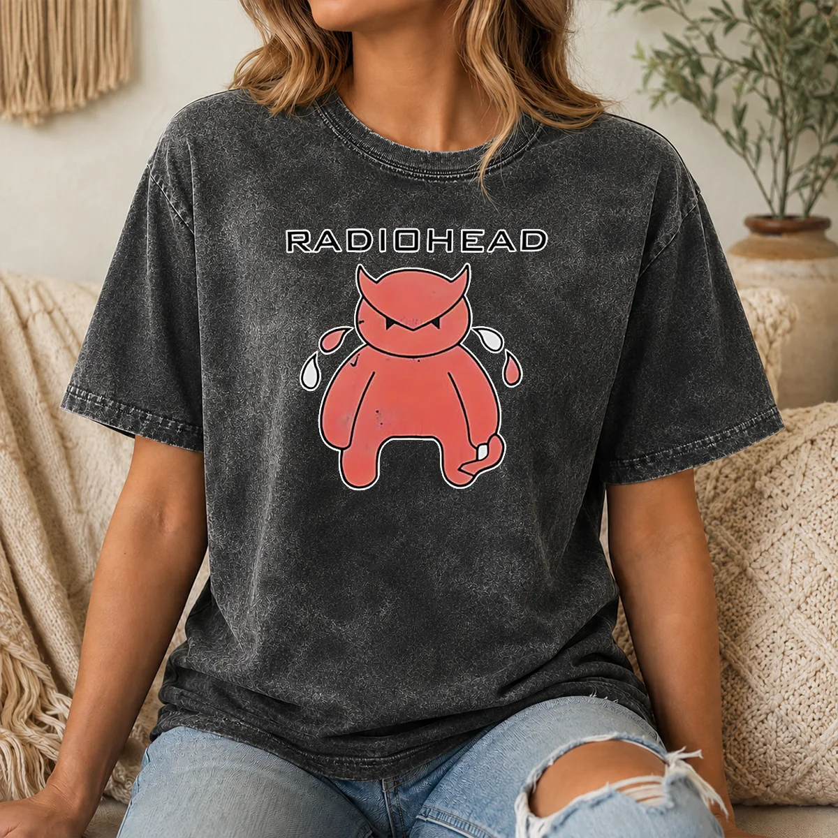 Nice Radiohead Distressed Crying Devil Character Shirt - Image 8