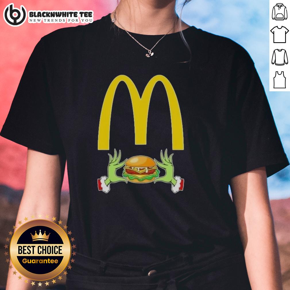 Happy Grinch Hands Love McDonald's Merry Christmas T-Shirt - Image 3