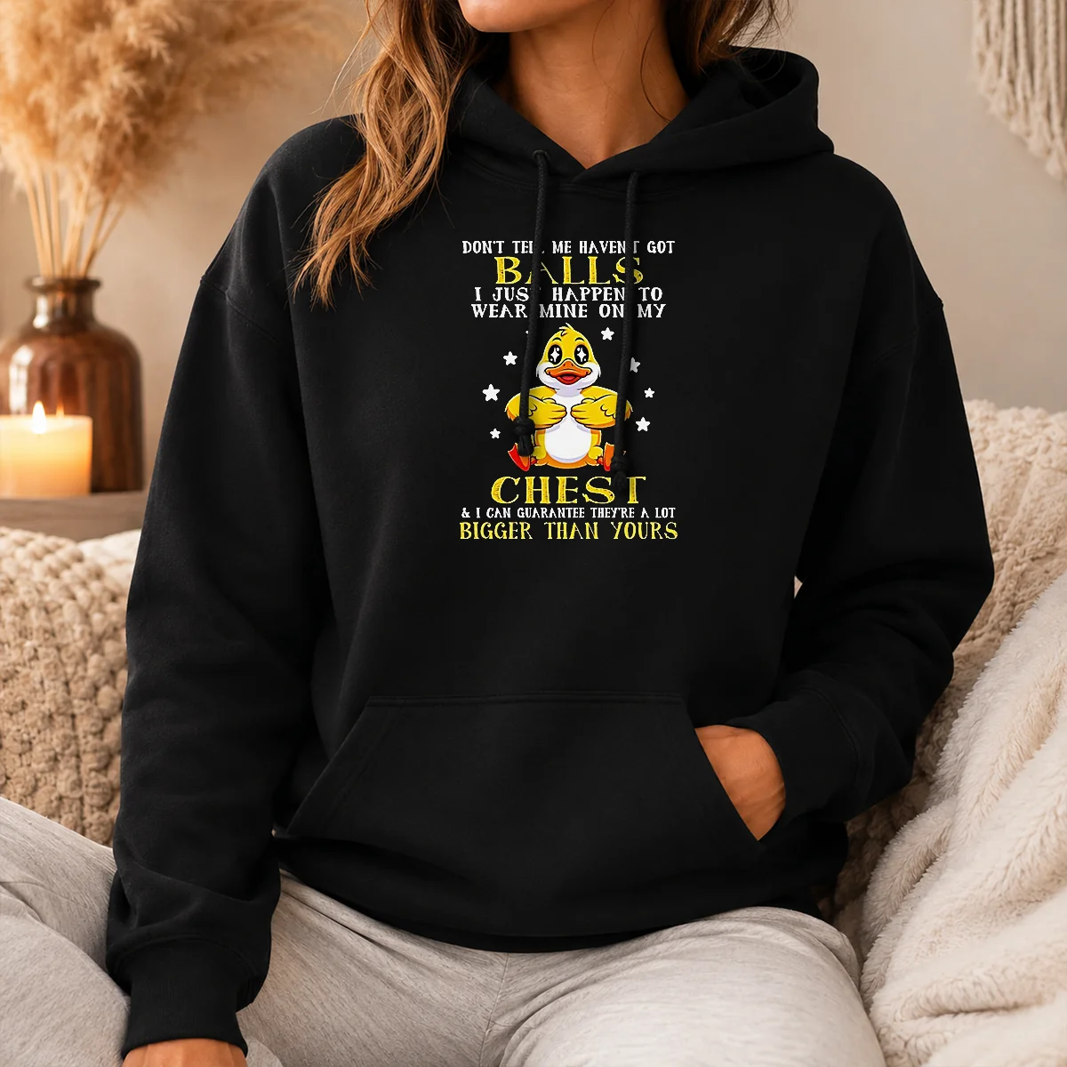 Pretty Nice Duck Don'T Tell Me Haven'T Got Balls I Just Happen To Wear Mine On My Chest Shirt - Image 4
