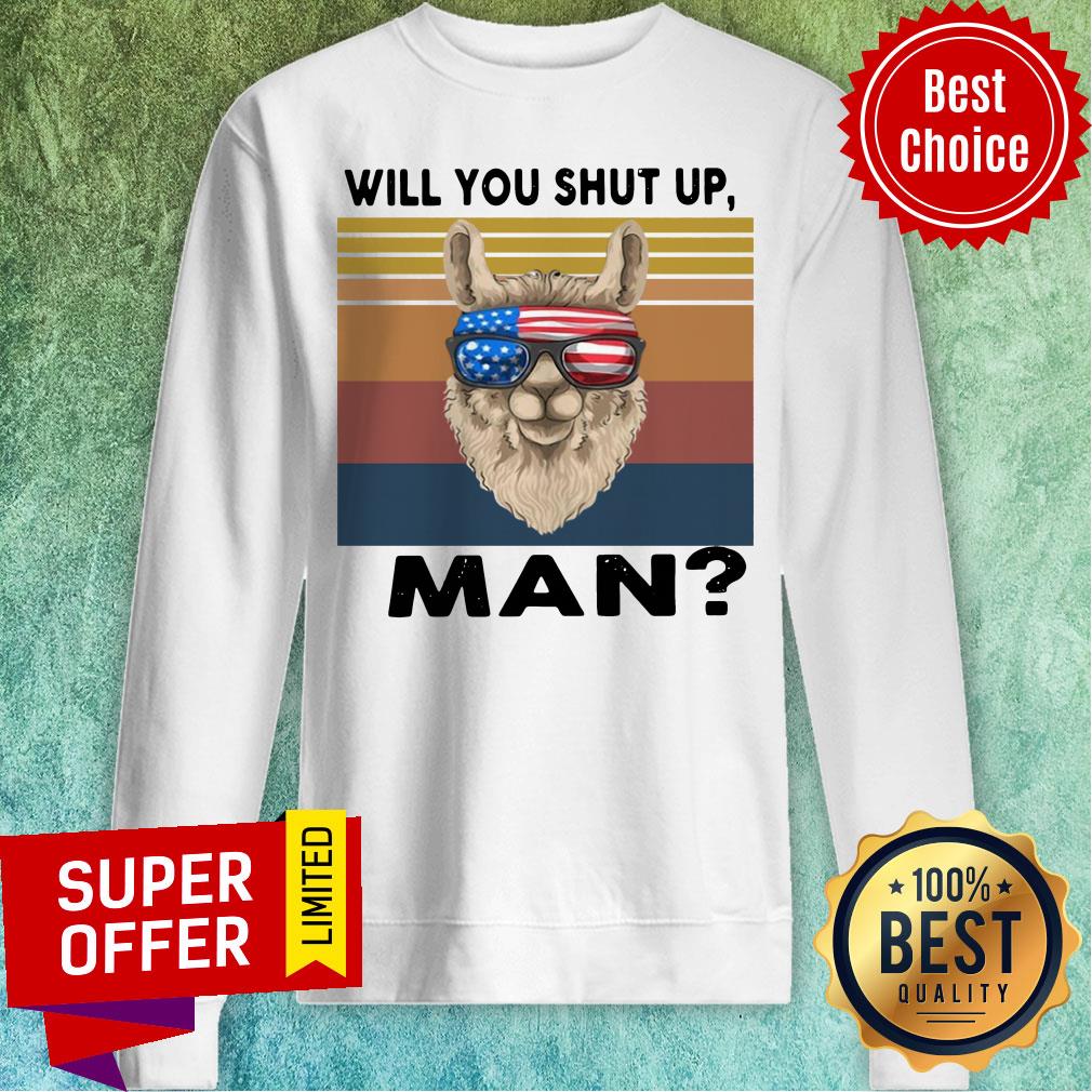 Official Llama Will You Shut Up Man Vintage Retro Shirt - Image 2