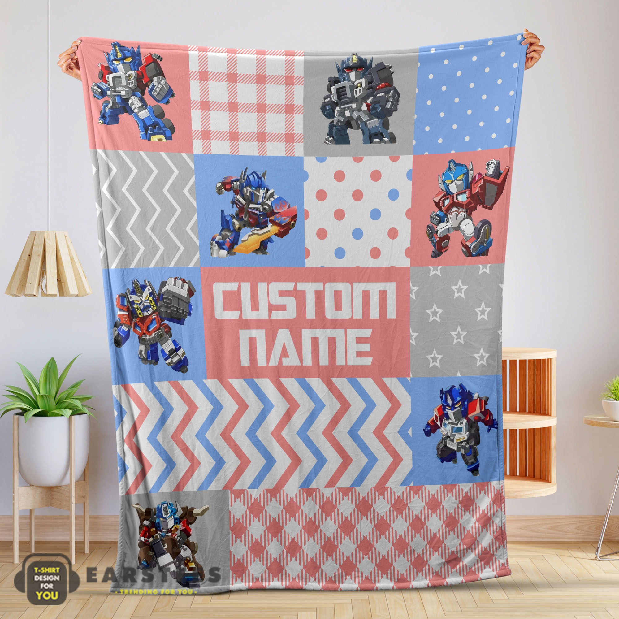 Good Chibi Optimus Prime Transformers Pattern Blanket Fleece Customized Blanket