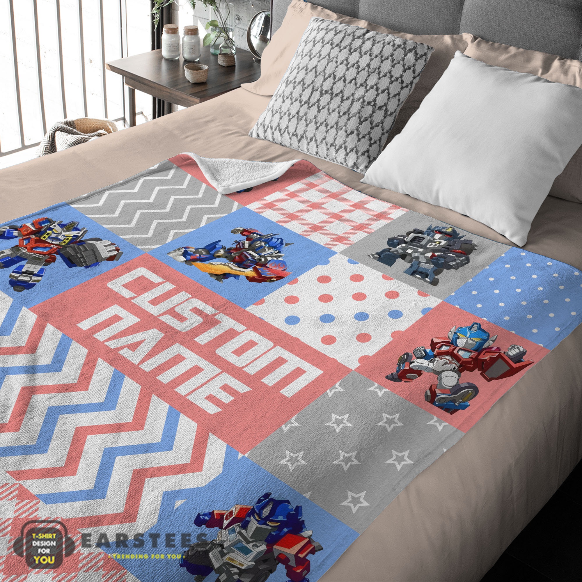 Good Chibi Optimus Prime Transformers Pattern Blanket Fleece Customized Blanket - Image 2