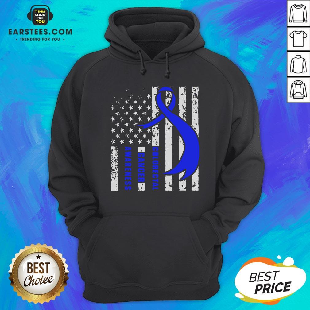 Funny Colorectal Cancer Awareness American Flag Blue Ribbon Shirt - Image 2