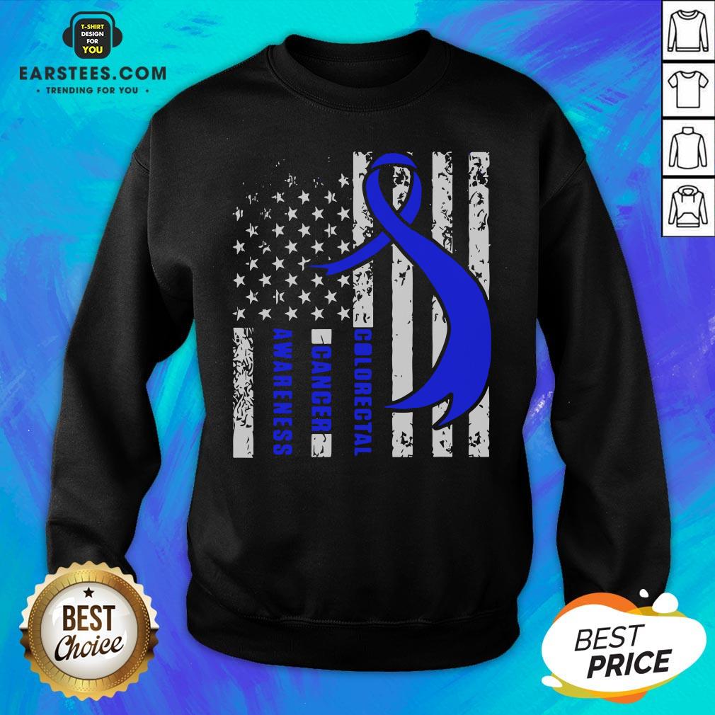 Funny Colorectal Cancer Awareness American Flag Blue Ribbon Shirt - Image 5