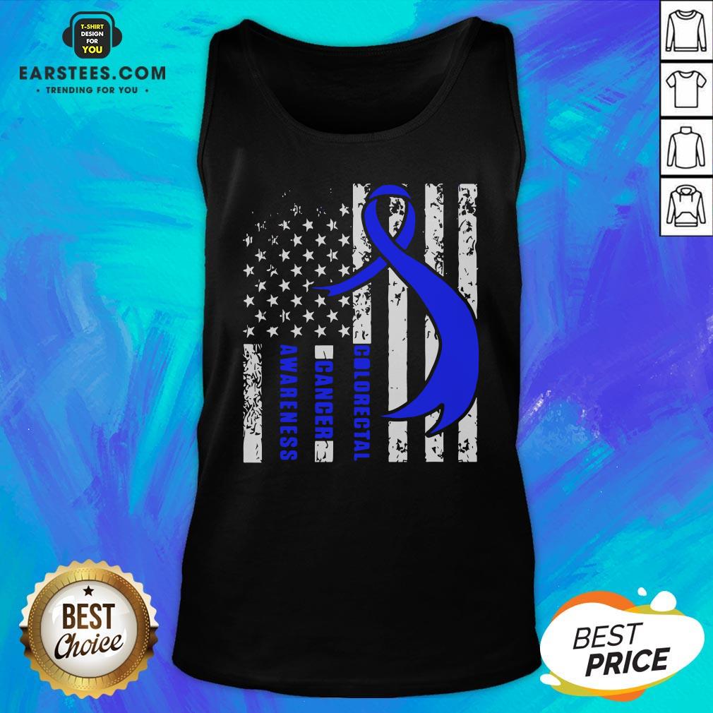 Funny Colorectal Cancer Awareness American Flag Blue Ribbon Shirt - Image 4