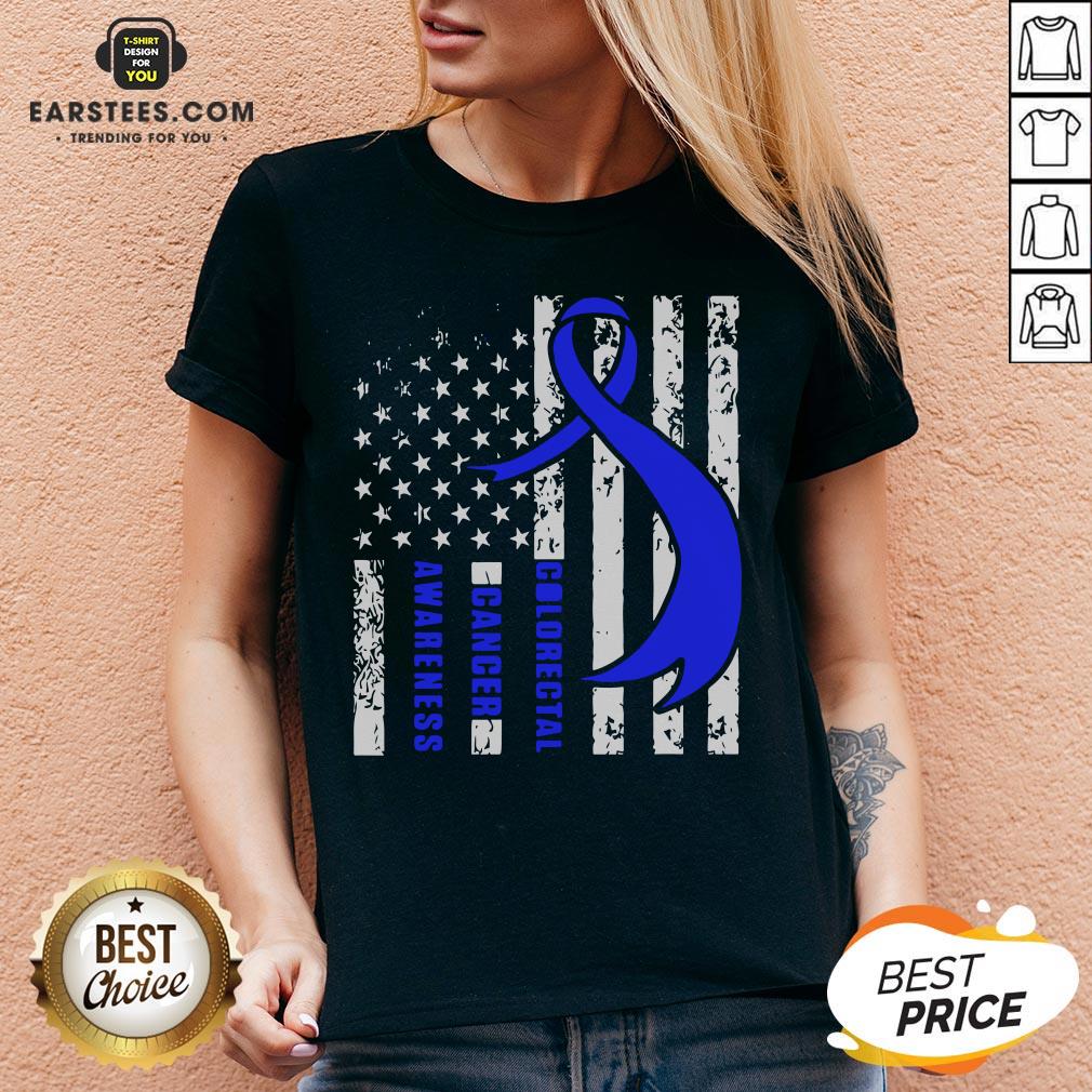 Funny Colorectal Cancer Awareness American Flag Blue Ribbon Shirt - Image 3