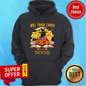 Alternative view of Halloween Cat Witch Will Trade Candy For Books Moon Shirt