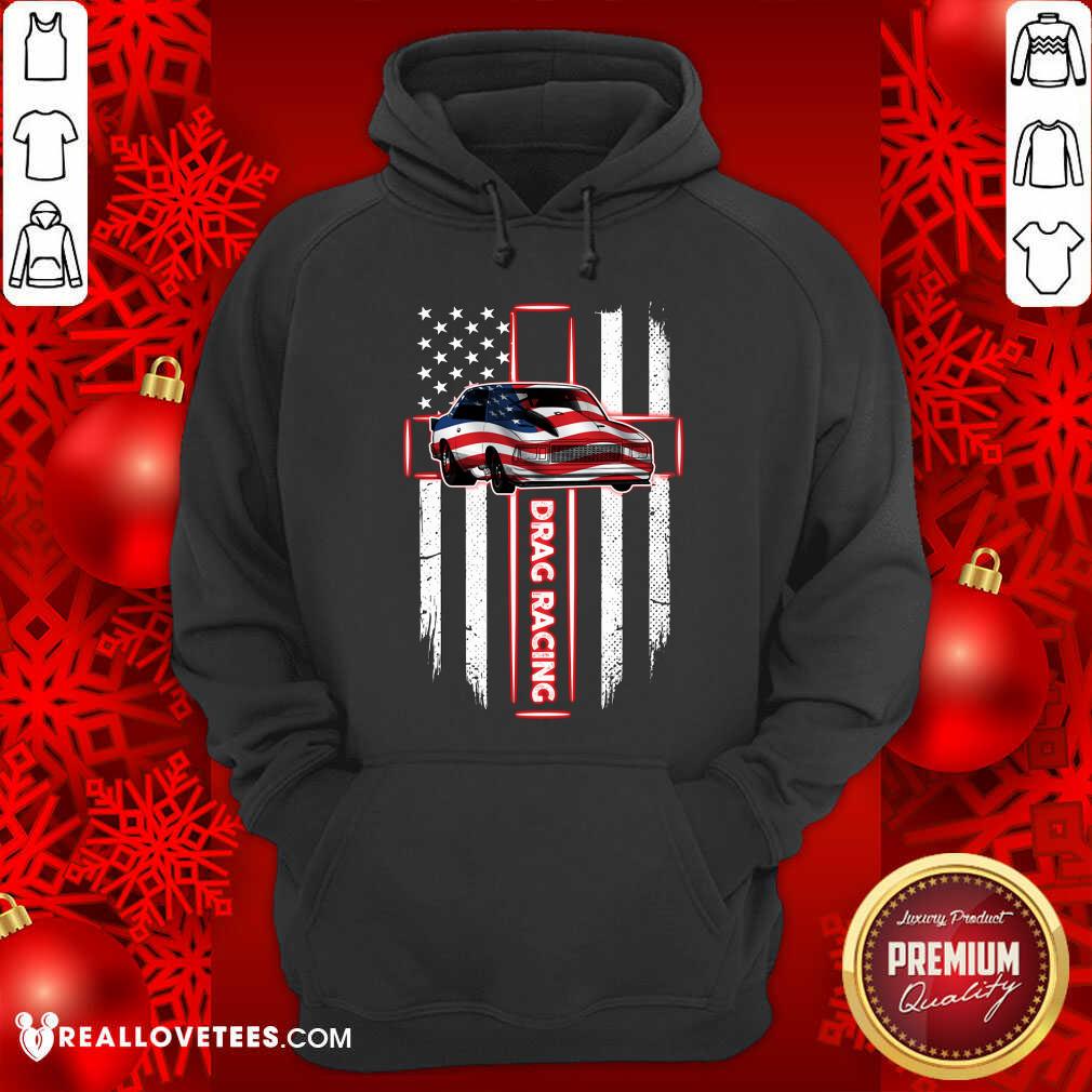 Drag Car Drag Racing Cross American Flag Shirt - Image 2