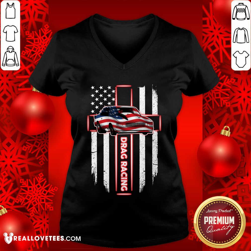 Drag Car Drag Racing Cross American Flag Shirt - Image 3