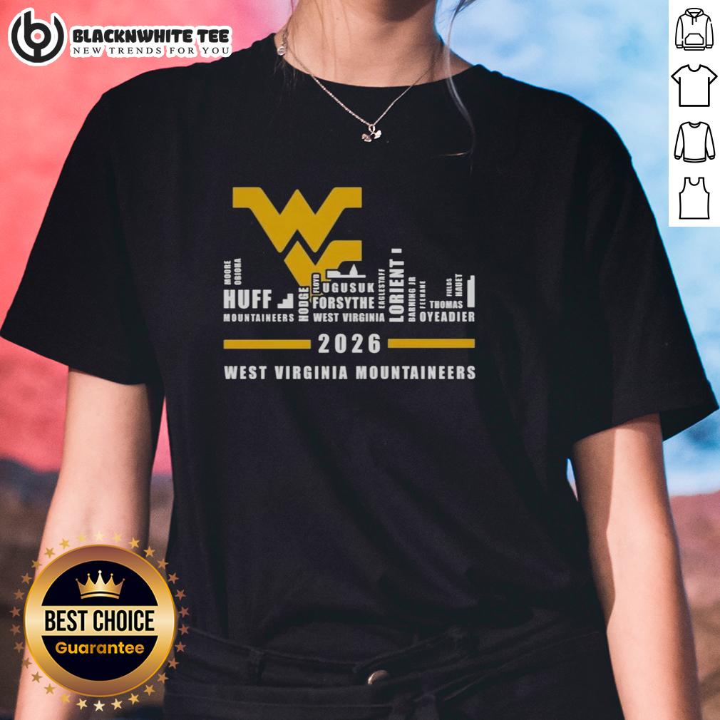 Pretty 2026 West Virginia Mountaineers All Names City Skyline T-Shirt - Image 3
