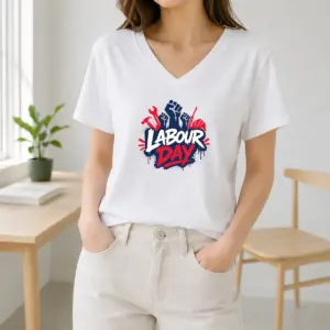 Alternative view of Original Labour Day Raised Fists Tools Paint Splatter Protest Shirt