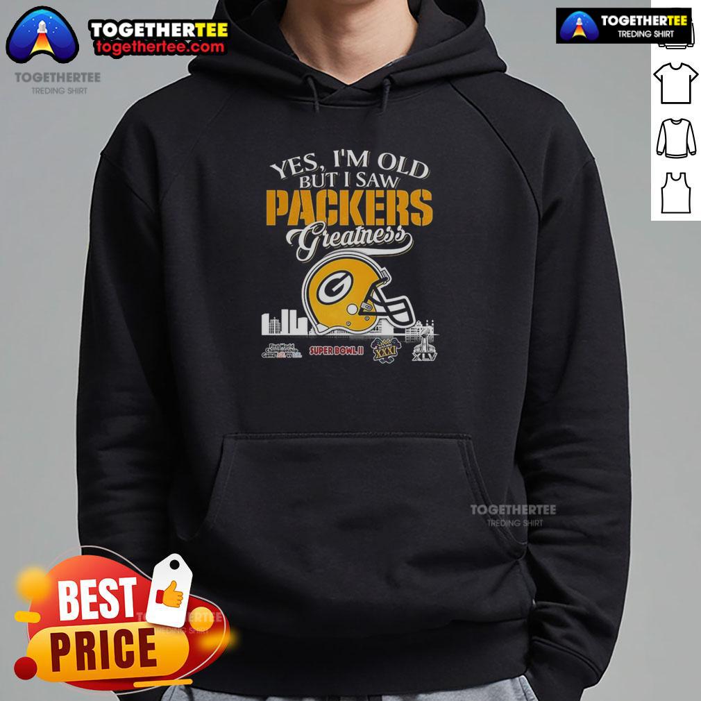 Original Yes I'm Old But I Saw Green Bay Packers Greatness Super Bowl Helmet Skyline T-Shirt - Image 2