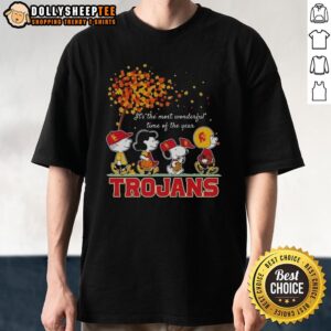 Nice Snoopy And Friends Trojans It's The Most Wonderful Time Of The Year Autumn T-Shirt