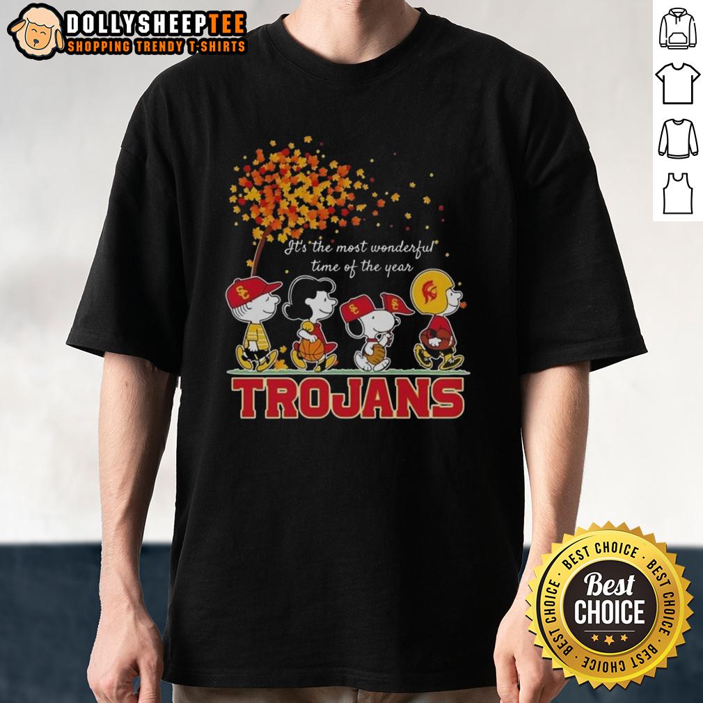 Nice Snoopy And Friends Trojans It's The Most Wonderful Time Of The Year Autumn T-Shirt