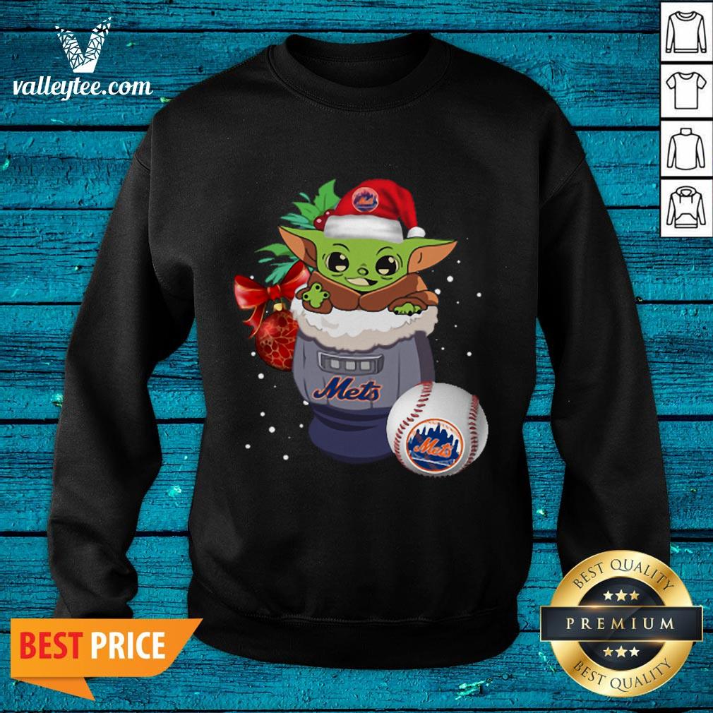 Cool New York Mets Christmas Baby Yoda Star Wars Funny Happy MLB Shirt - Image 3