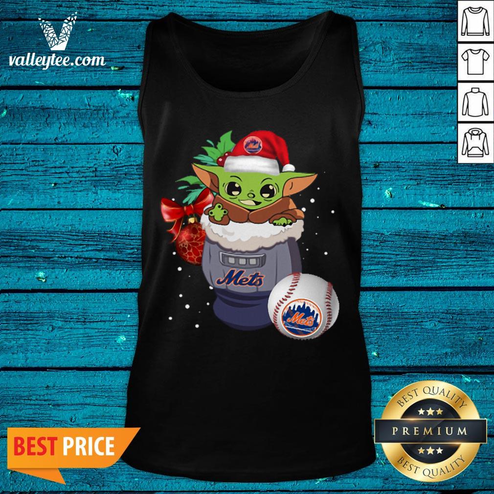 Cool New York Mets Christmas Baby Yoda Star Wars Funny Happy MLB Shirt - Image 2