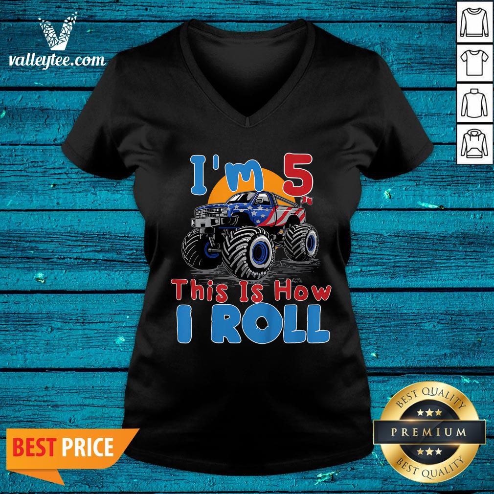 Funny I’m 5 This Is How I Roll Truck 4 Wheeler Monster Birthday Shirt - Image 4