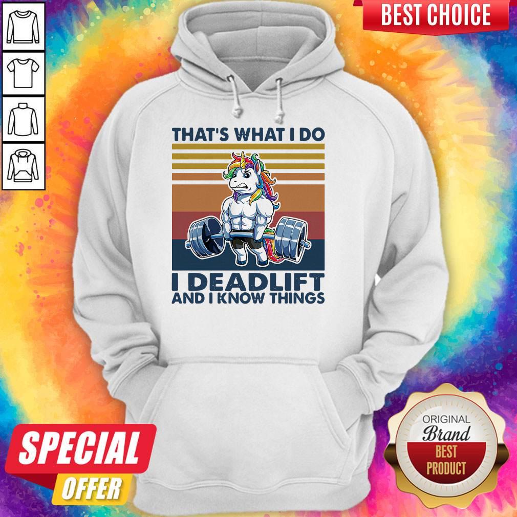 Premium Unicorn Weight Lifting That's What I Do I Deadlift And I Know Things Vintage Retro Shirt - Image 2