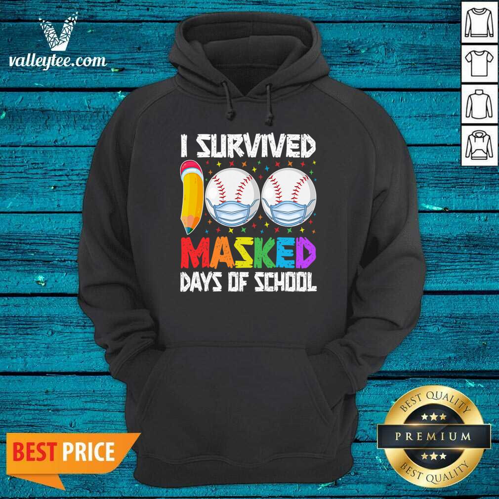Great I Survived 100 Masked Days of School Baseball Wearing Mask Shirt - Image 2
