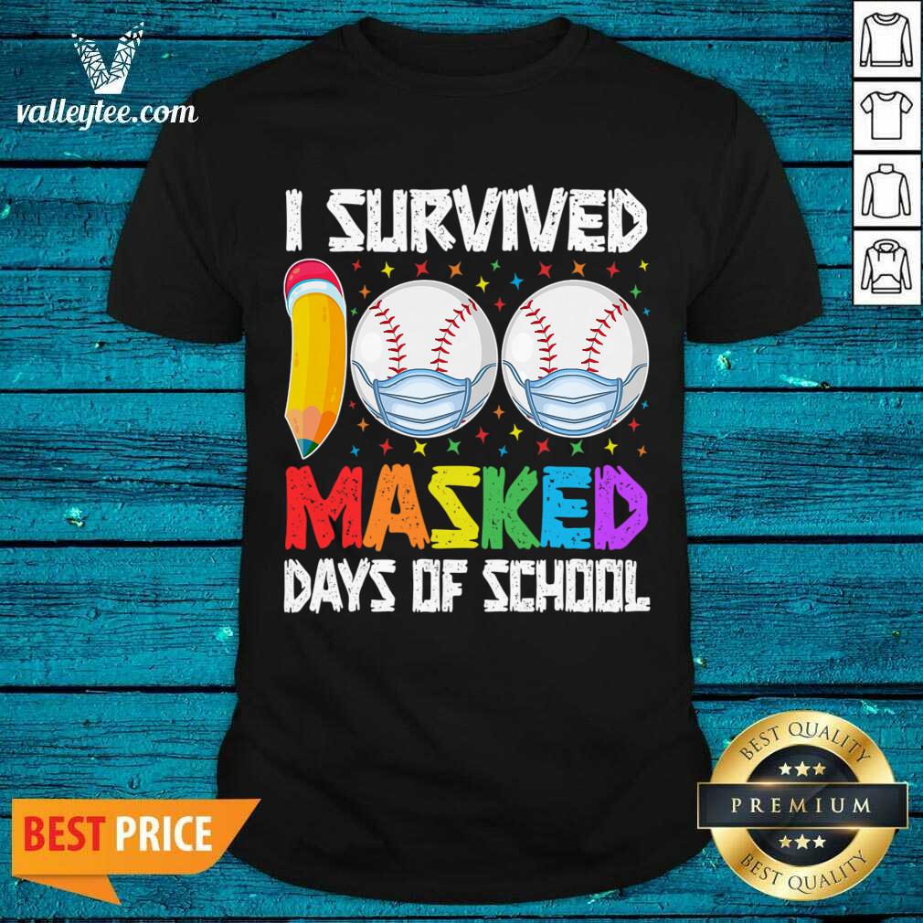 Great I Survived 100 Masked Days of School Baseball Wearing Mask Shirt