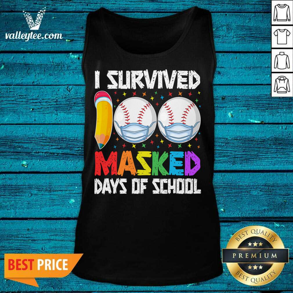 Great I Survived 100 Masked Days of School Baseball Wearing Mask Shirt - Image 4