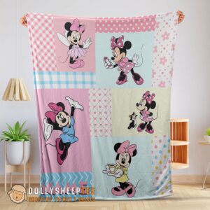Perfect Disney Minnie Mouse Patchwork Pattern Blanket Fleece Customized Blanket