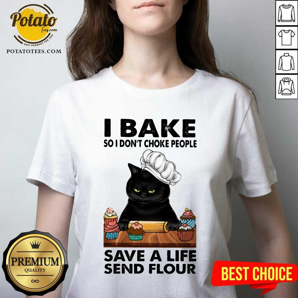 Black Cat I Bake Save A Life Send Flour Shirt - Image 3