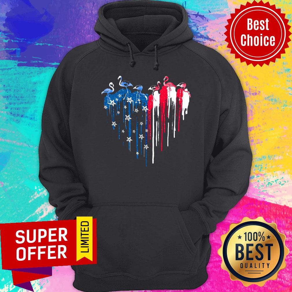 Flamingo Freedom Colors Heart USA Flag Shirt - Image 2