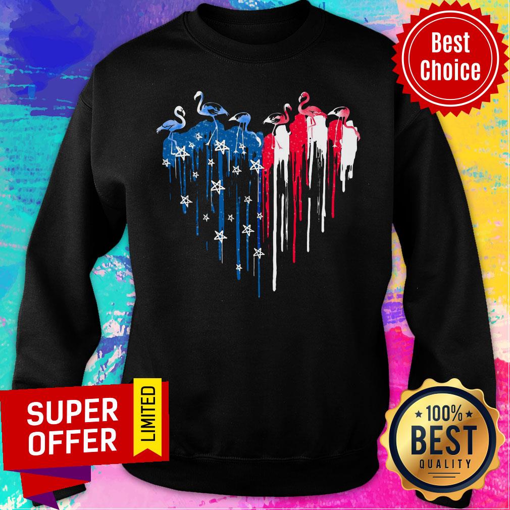 Flamingo Freedom Colors Heart USA Flag Shirt - Image 5