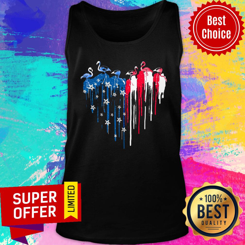 Flamingo Freedom Colors Heart USA Flag Shirt - Image 4