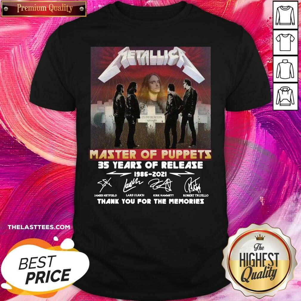 Official Metallica Master Of Puppets 35 Years Of Release Thank You For The Memories Signatures Shirt