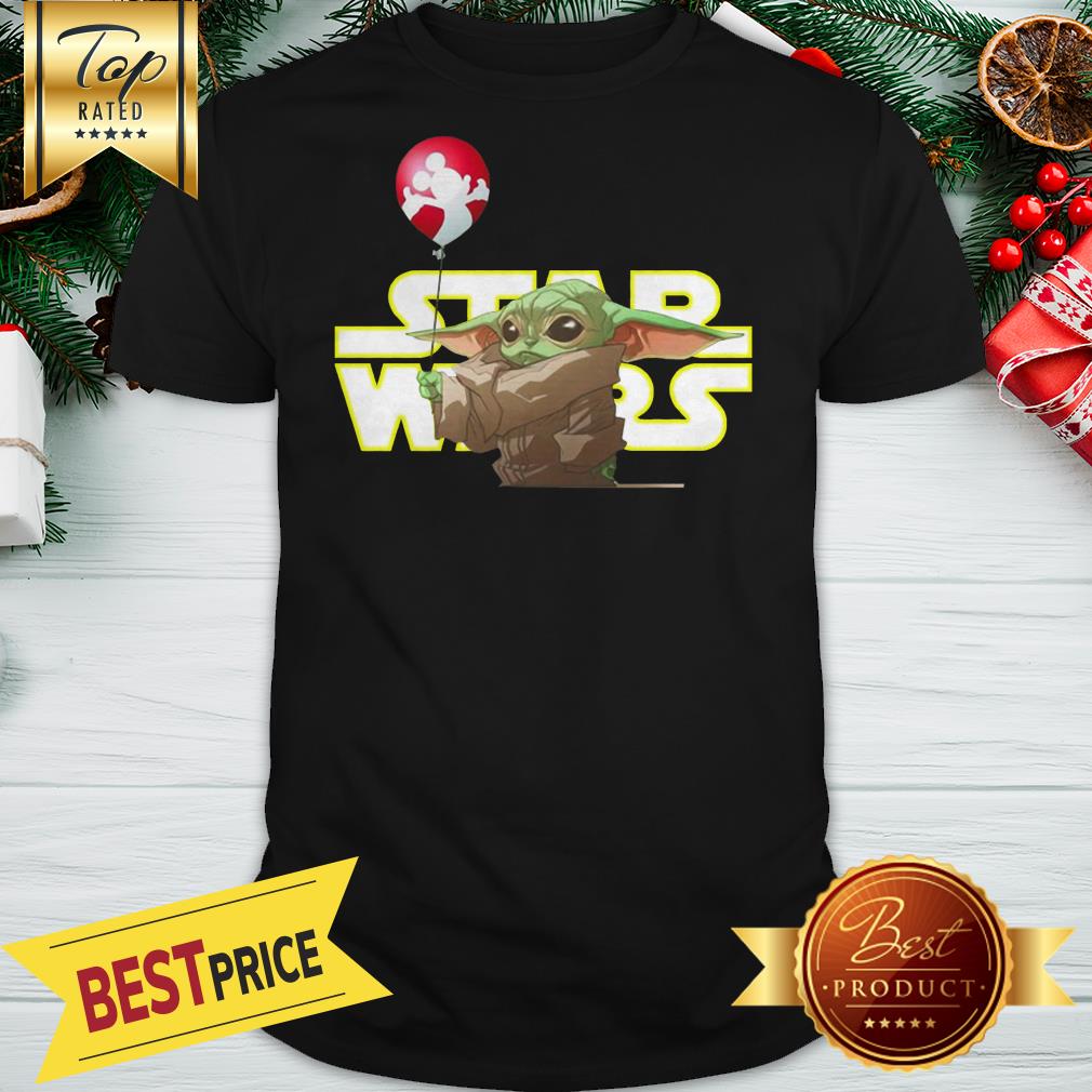 Star Wars Baby Yoda Hand Holding Balloon Mickey Mouse Shirt