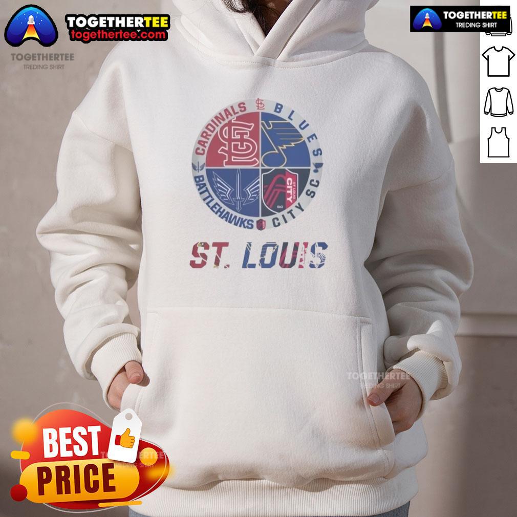 Official St Louis Cardinals St Louis Blues St Louis Battlehawks St Louis City SC T-Shirt - Image 2