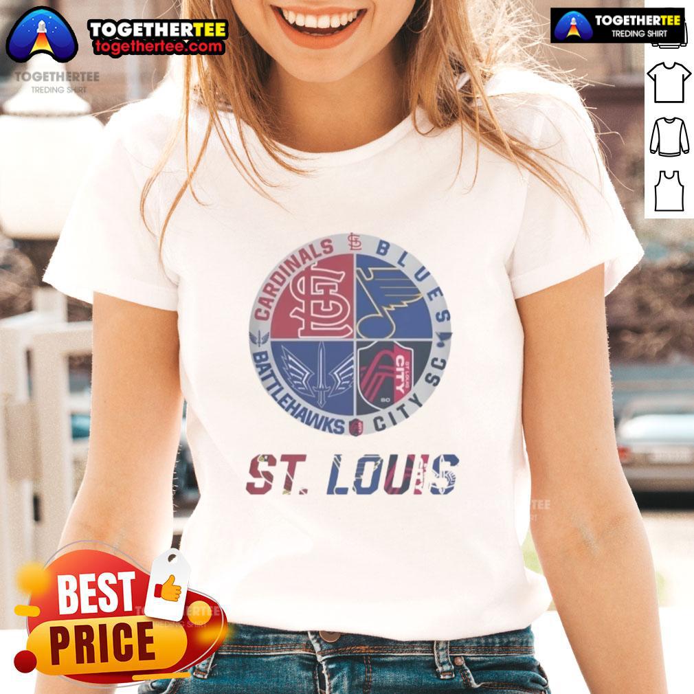 Official St Louis Cardinals St Louis Blues St Louis Battlehawks St Louis City SC T-Shirt - Image 3