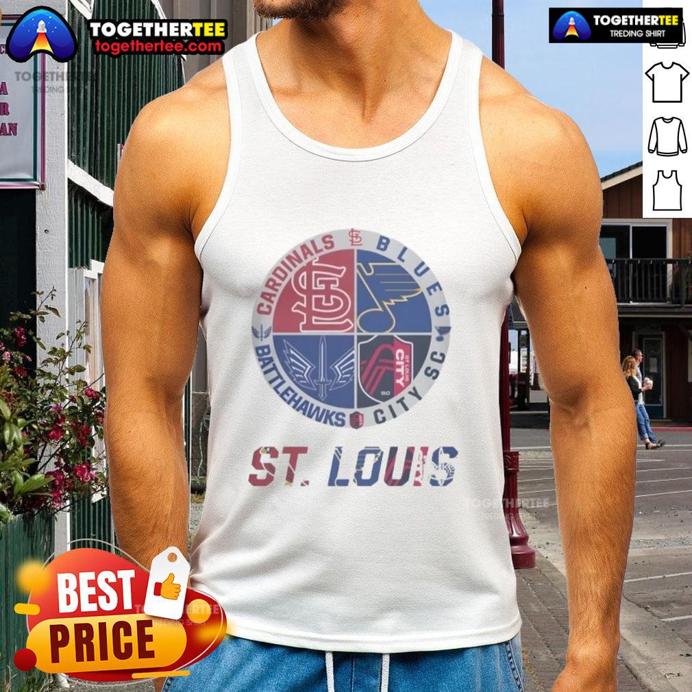 Official St Louis Cardinals St Louis Blues St Louis Battlehawks St Louis City SC T-Shirt - Image 4