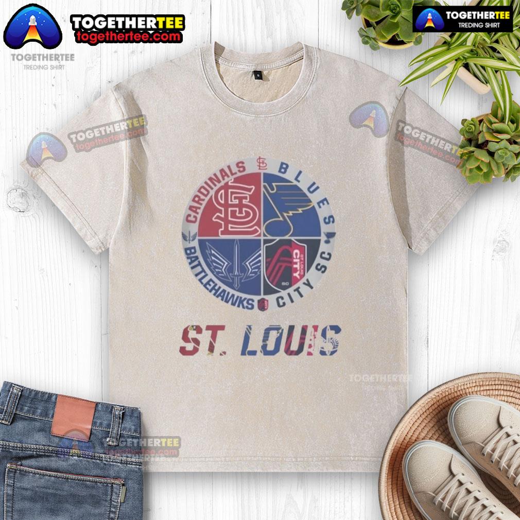 Official St Louis Cardinals St Louis Blues St Louis Battlehawks St Louis City SC T-Shirt - Image 6
