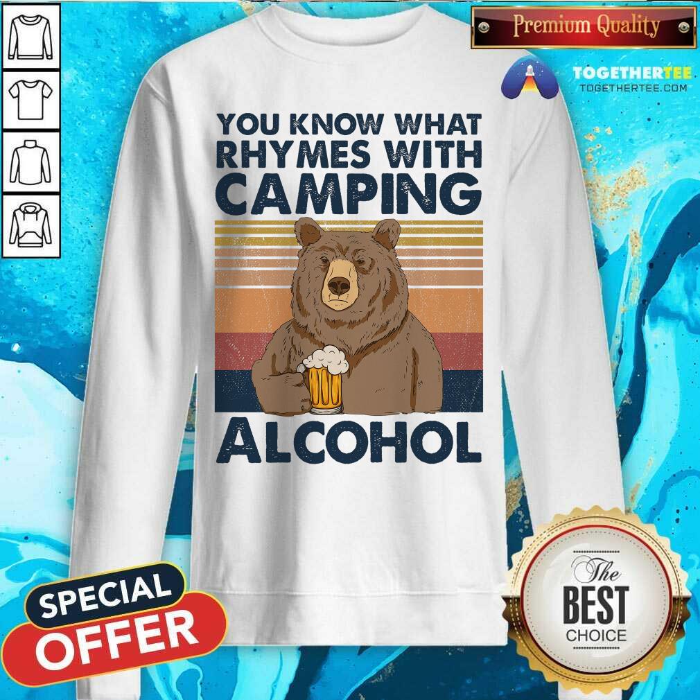 Bear Drink Beer Rhymes With Camping Alcohol Vintage Shirt - Image 2