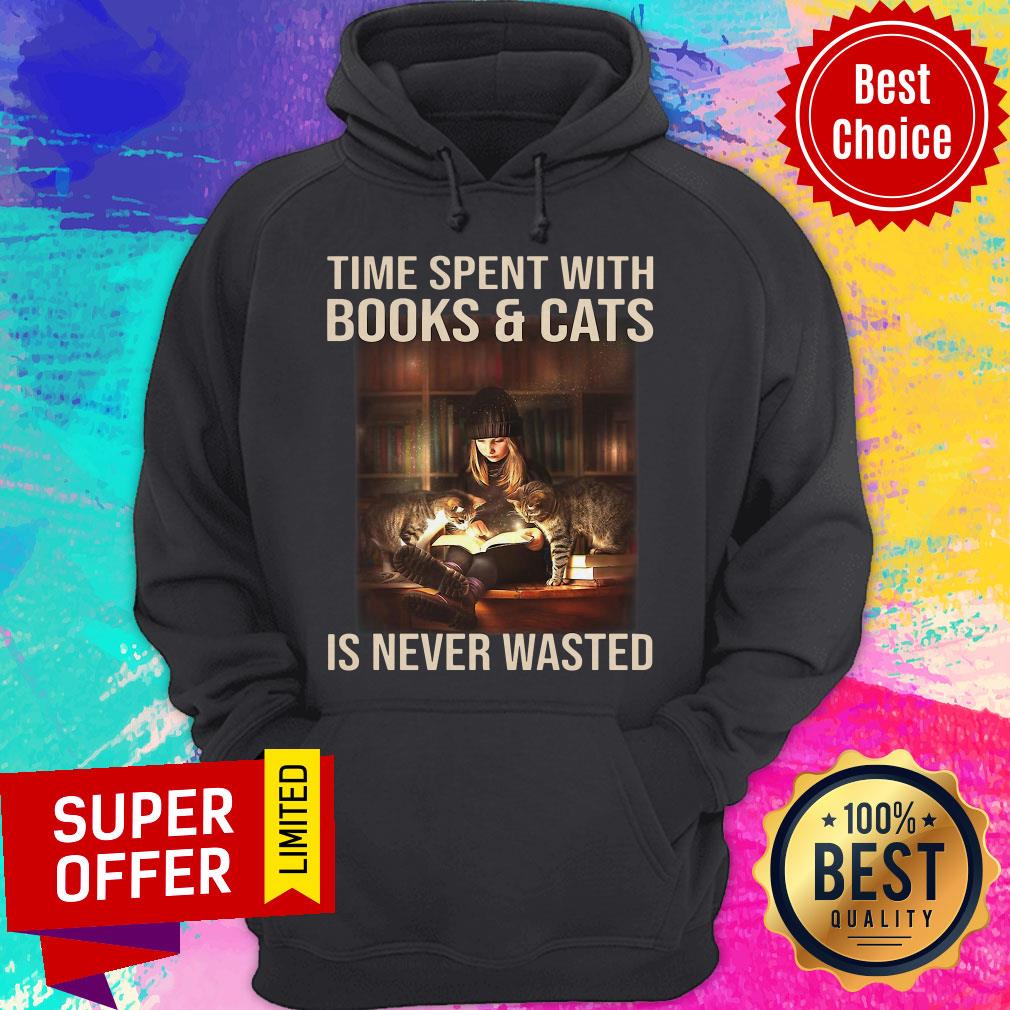 Awesome Time Spent With Books And Cats Is Never Wasted Shirt - Image 3