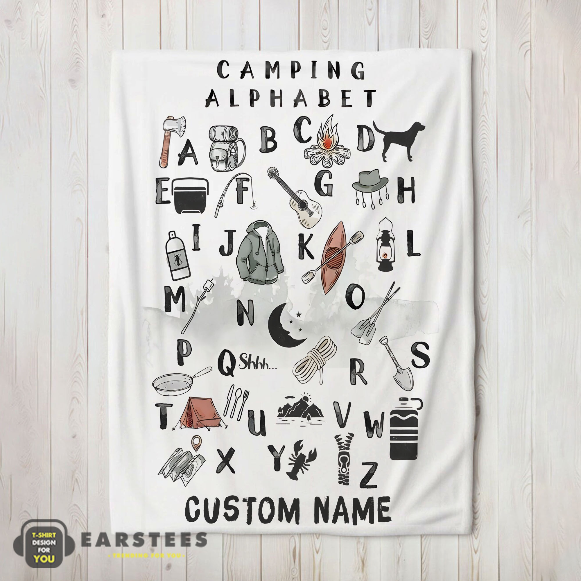 Good Camping Equipment Camping Alphabet Blanket Fleece Customized Blanket