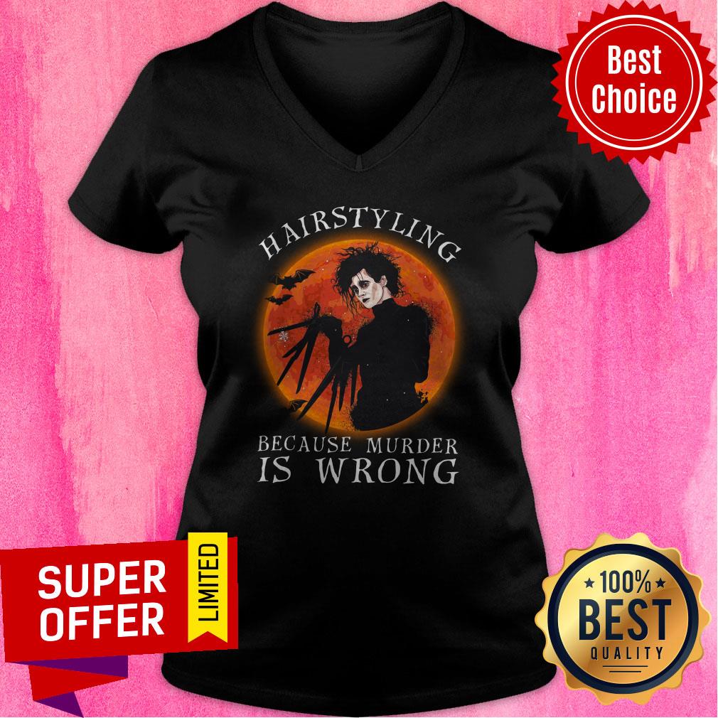 Premium Hairstyling Because Murder Is Wrong Halloween Shirt - Image 4